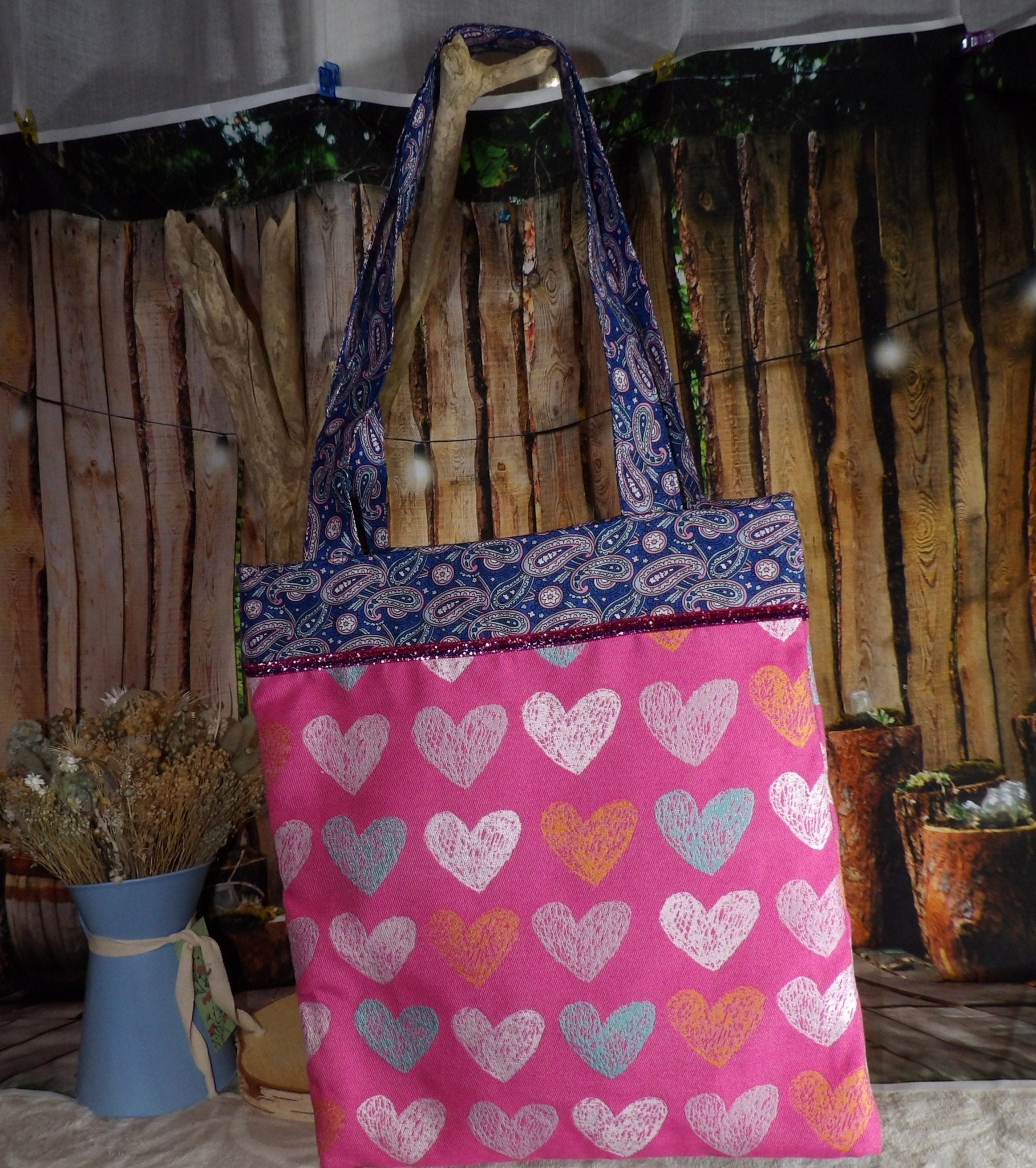 Tote Bag Patchwork Fait Main - Fourre-tout Femme, Zéro Déchet, 40x36x8 Cm